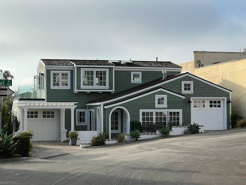 A garage door with bold color, enhancing the curb appeal
