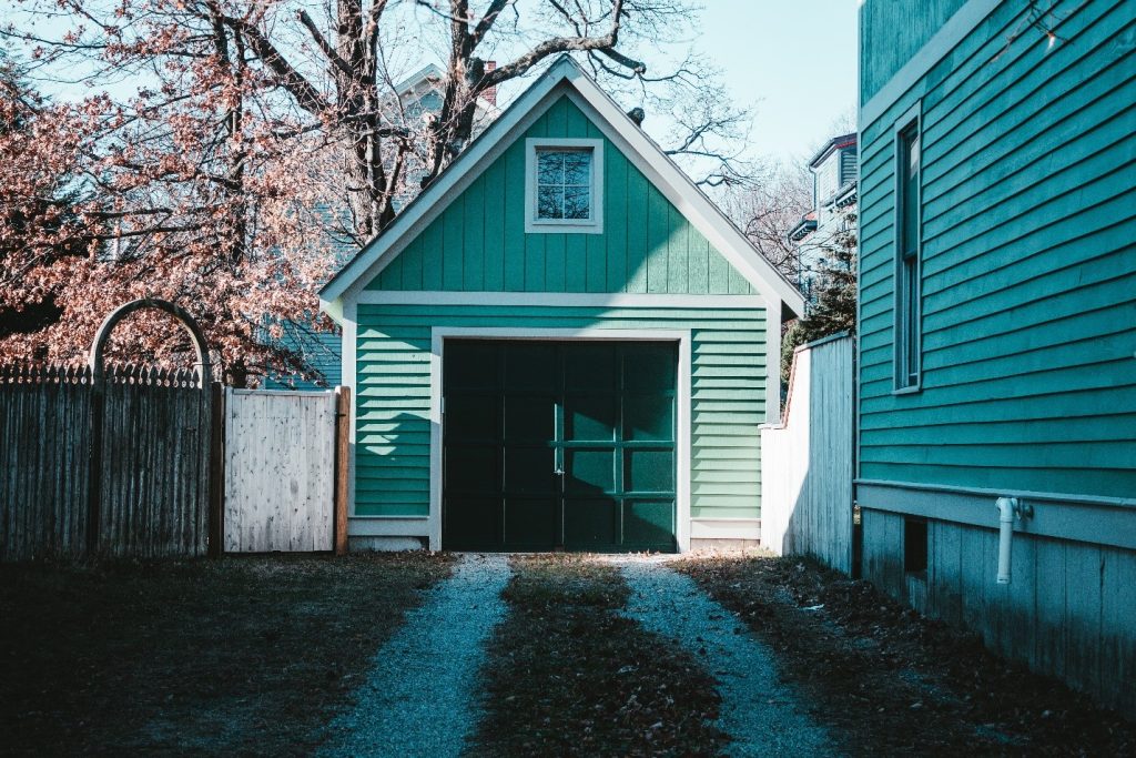 Sage Green and White Garage Door
