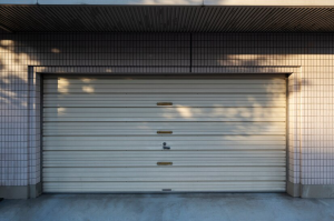 A stylish modern garage door installed on a residential property.